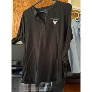 Vantage Mary Kay Henley Shirt Womens XL Black‎ Long Sleeve Heart Logo Top